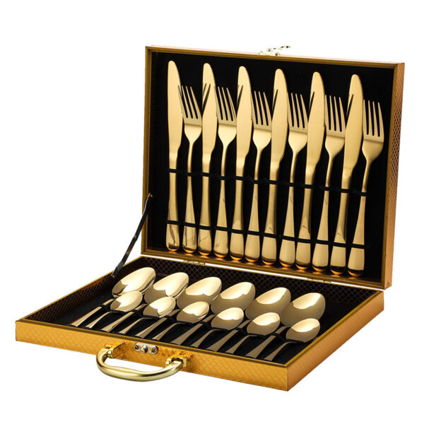 sw 8811 wholesale classic silverware stainless steel fork and spoon knife set wedding flatware set golden 24pcs cutlery set with window color gift box