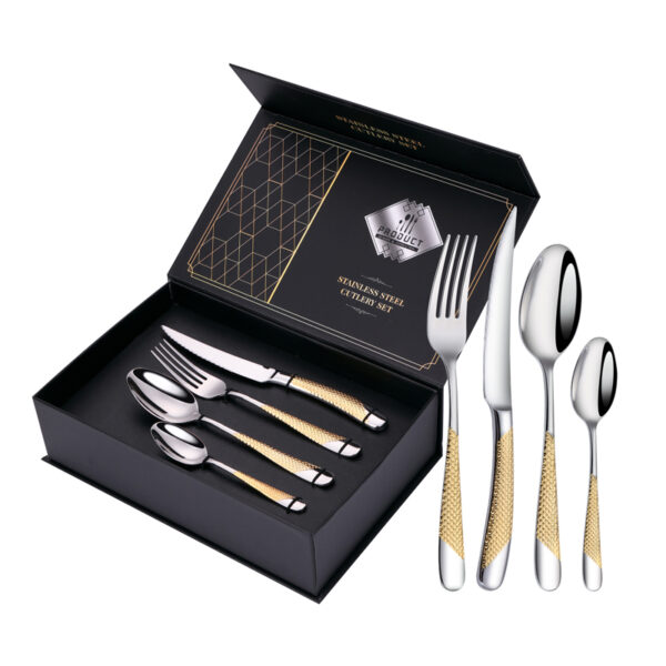 sw 8811 wholesale classic silverware stainless steel fork and spoon knife set wedding flatware set golden 24pcs cutlery set with window color gift box